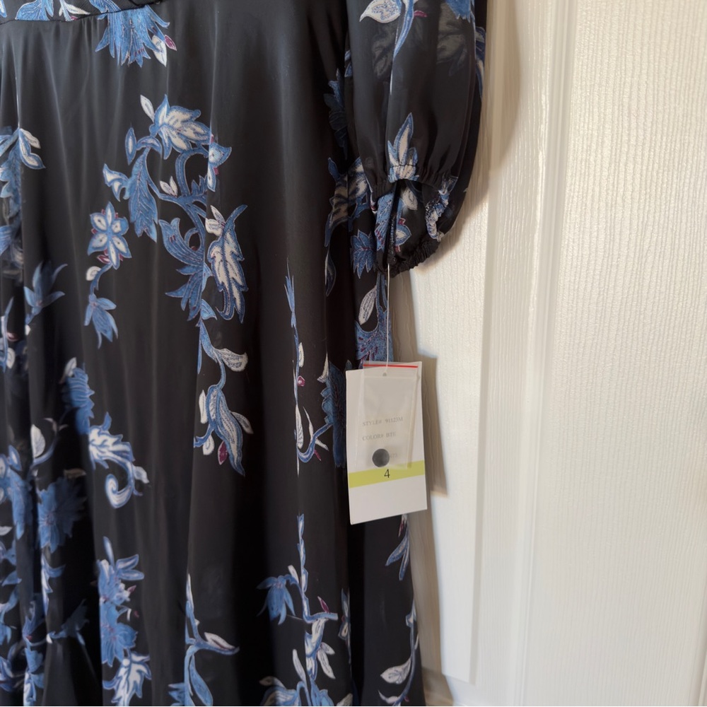 NWT Maison Tara Elegant Black and Blue Floral Dress - Picture 5 of 11